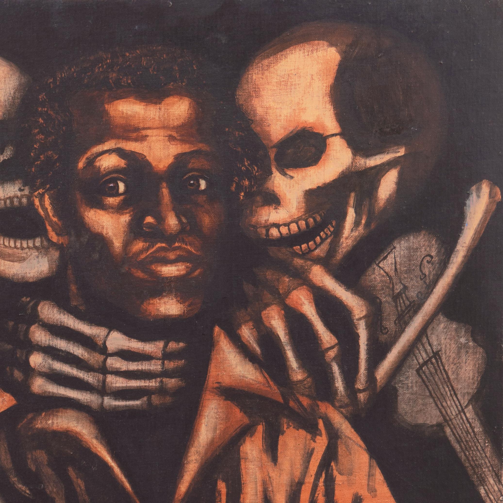 'Words to the Wise', African American Memento Mori, Skeletons, Bay Area, Black - Expressionist Painting by John Diallo Jones
