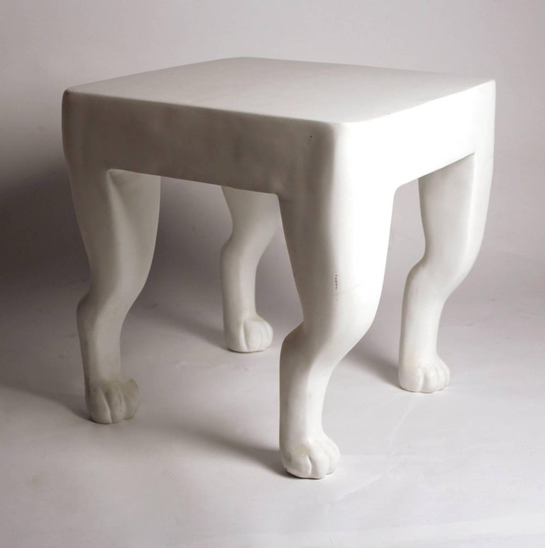 John Dickinson Etruscan table in a matte white finish. Crafted of fiberglass reinforced concrete. Suitable for interior or exterior use. Weighs approximately 100lbs.