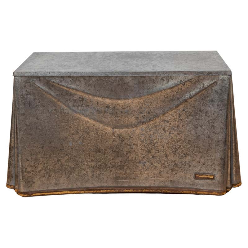 Open Geometric One Piece Steel Center Table with Contemporary Blackened ...