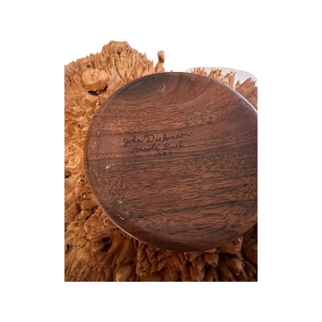 John Dickinson Hand Carved Maple Burl Wood Sculptural Bowl, 1997 For Sale 10