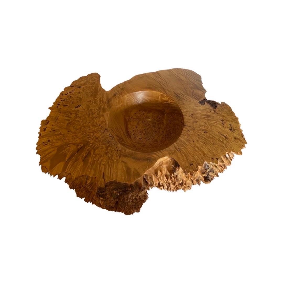 American John Dickinson Hand Carved Maple Burl Wood Sculptural Bowl, 1997 For Sale