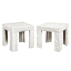 John Dickinson Pair of Rare End Tables with Wood Motif 1970s, 'Signed'