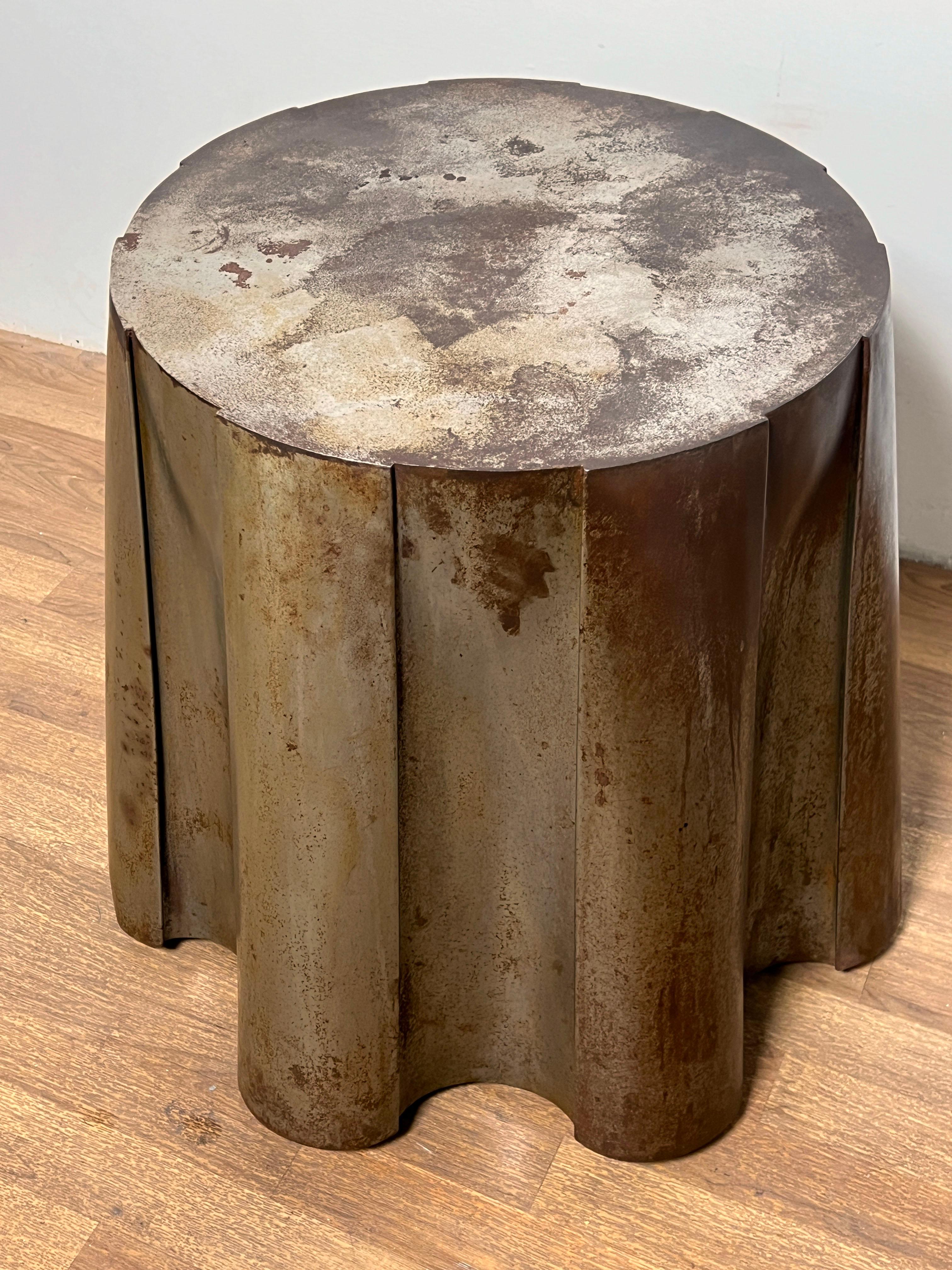 American John Dickinson Style Draped Table in Galvanized Steel Circa 1980s