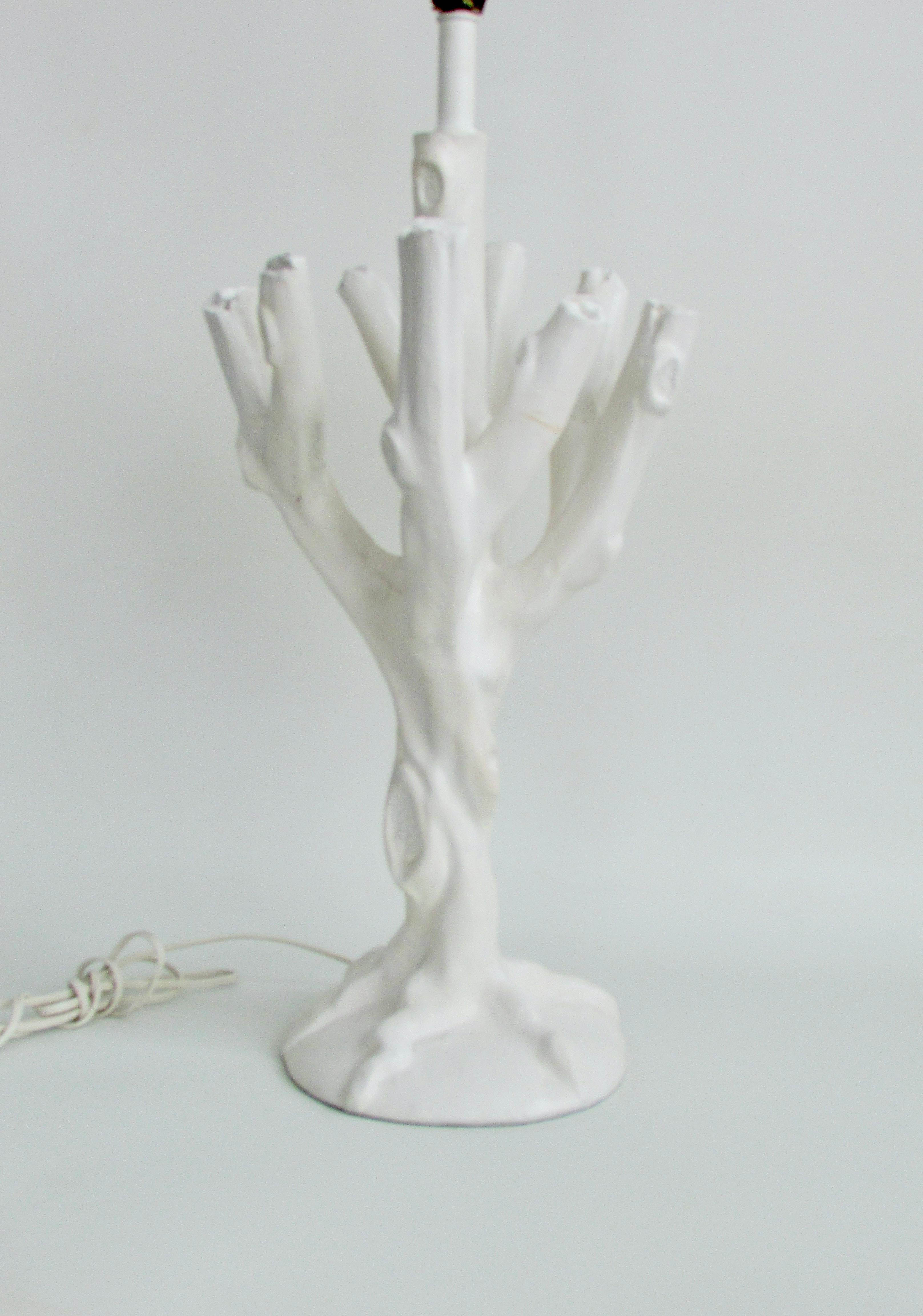 Mid-Century Modern John Dickinson style organic tree branch table lamp in white finish For Sale
