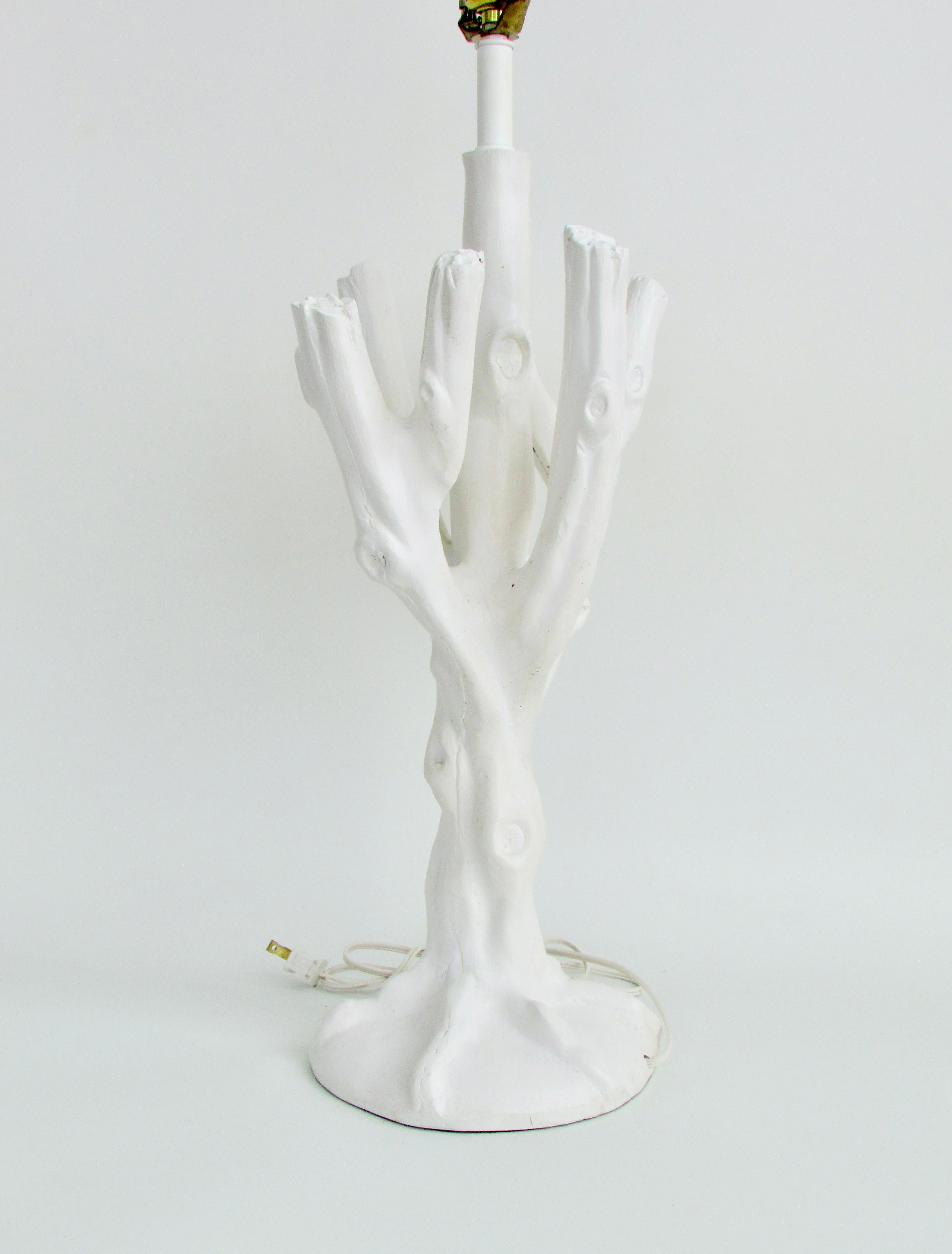 Hand-Crafted John Dickinson style organic tree branch table lamp in white finish For Sale