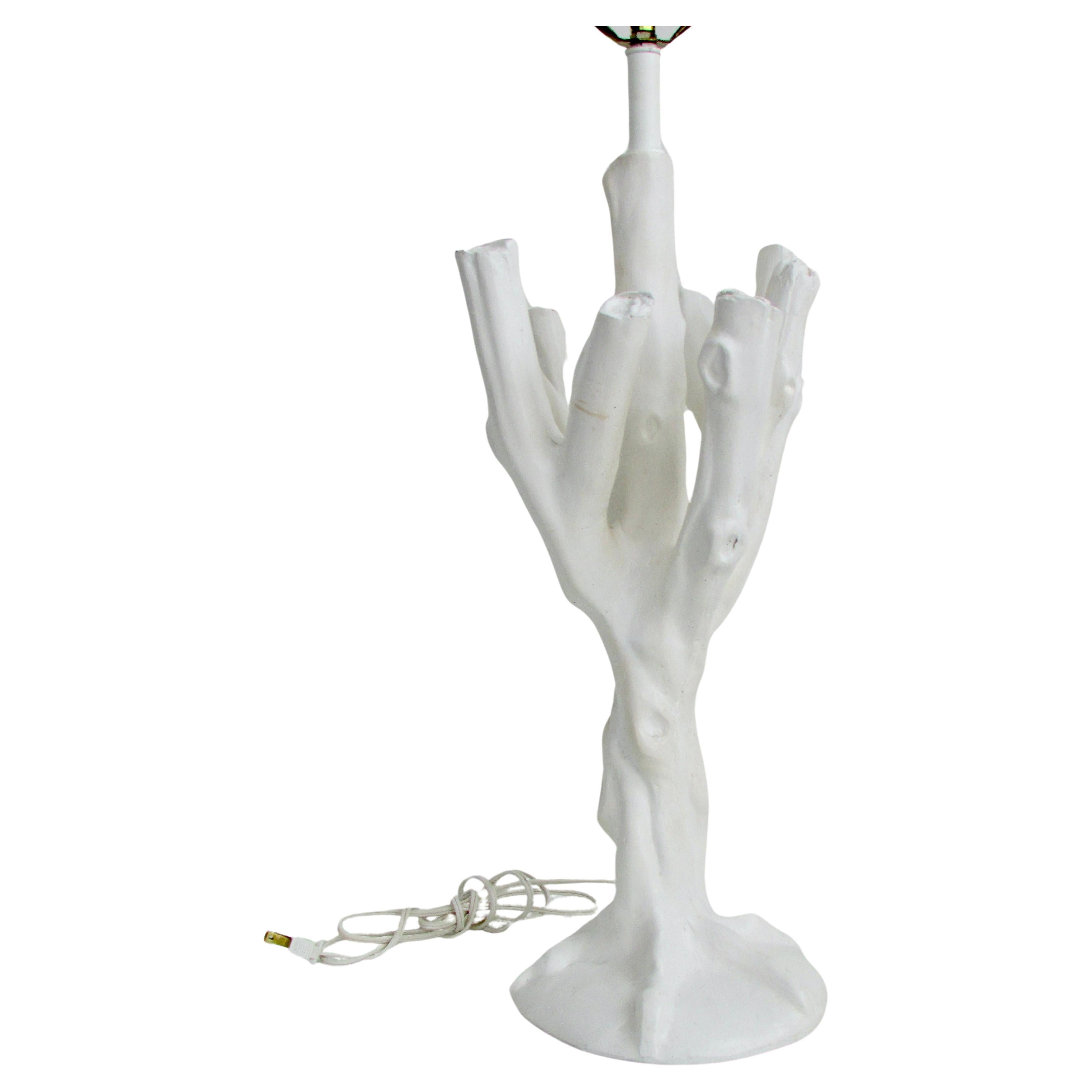 John Dickinson style organic tree branch table lamp in white finish For Sale