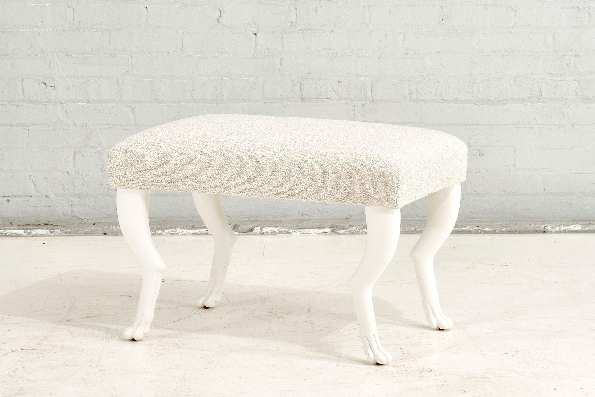 Post-Modern John Dickinson Style Paw Stool / Bench in Oatmeal Boucle, 1970