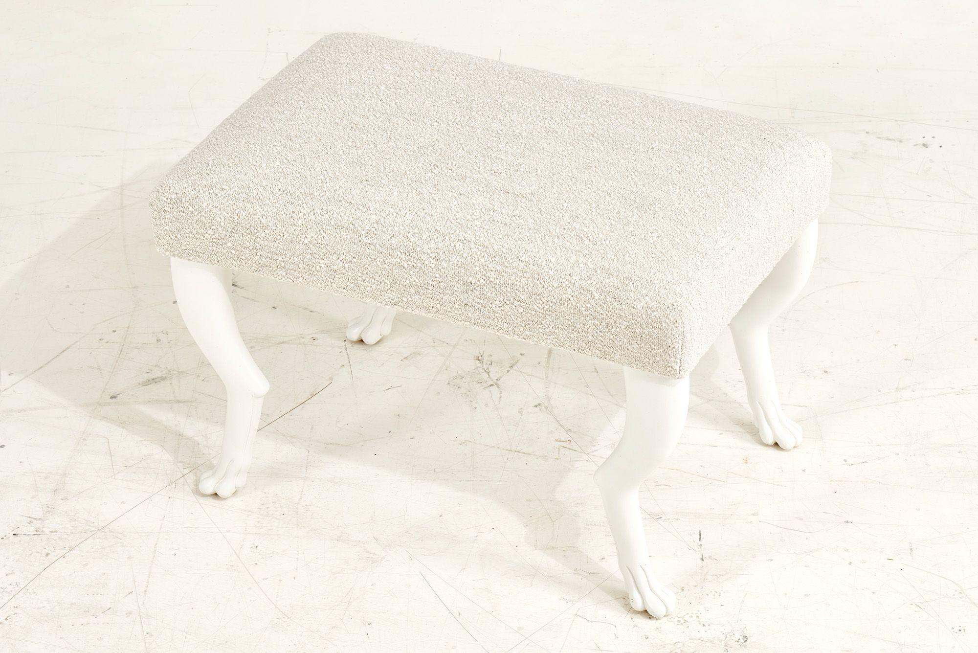 American John Dickinson Style Paw Stool / Bench in Oatmeal Boucle, 1970