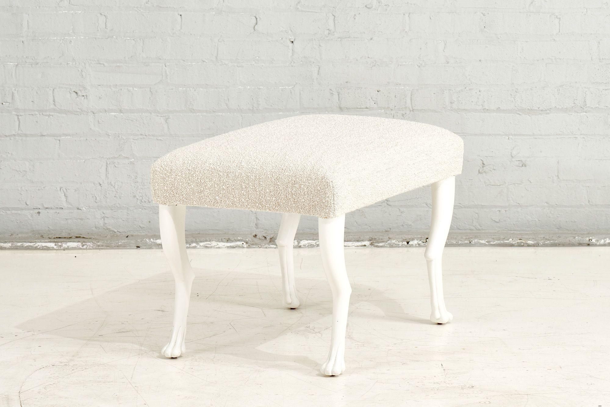 John Dickinson Style Paw Stool / Bench in Oatmeal Boucle, 1970 In Excellent Condition In Chicago, IL