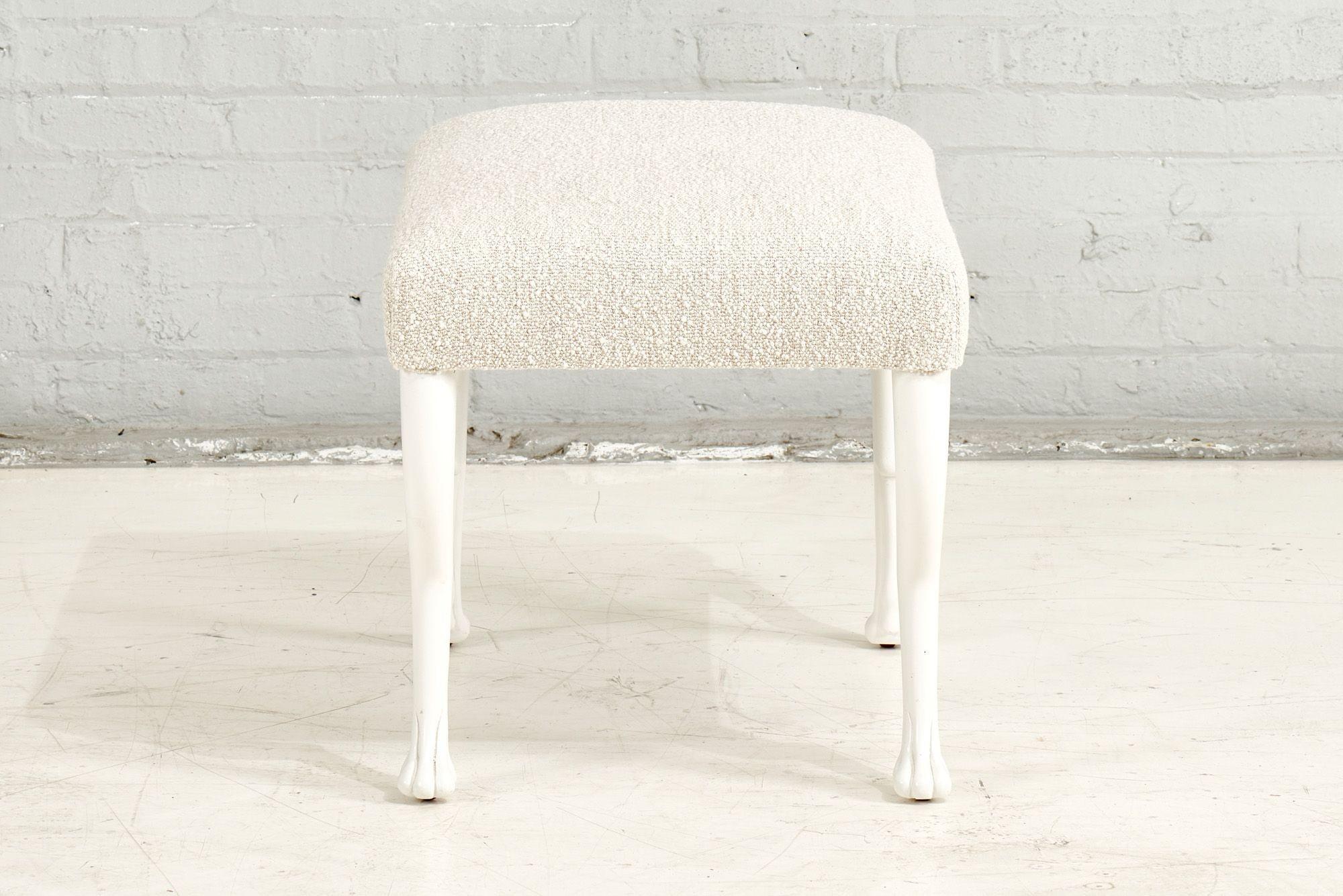 Late 20th Century John Dickinson Style Paw Stool / Bench in Oatmeal Boucle, 1970