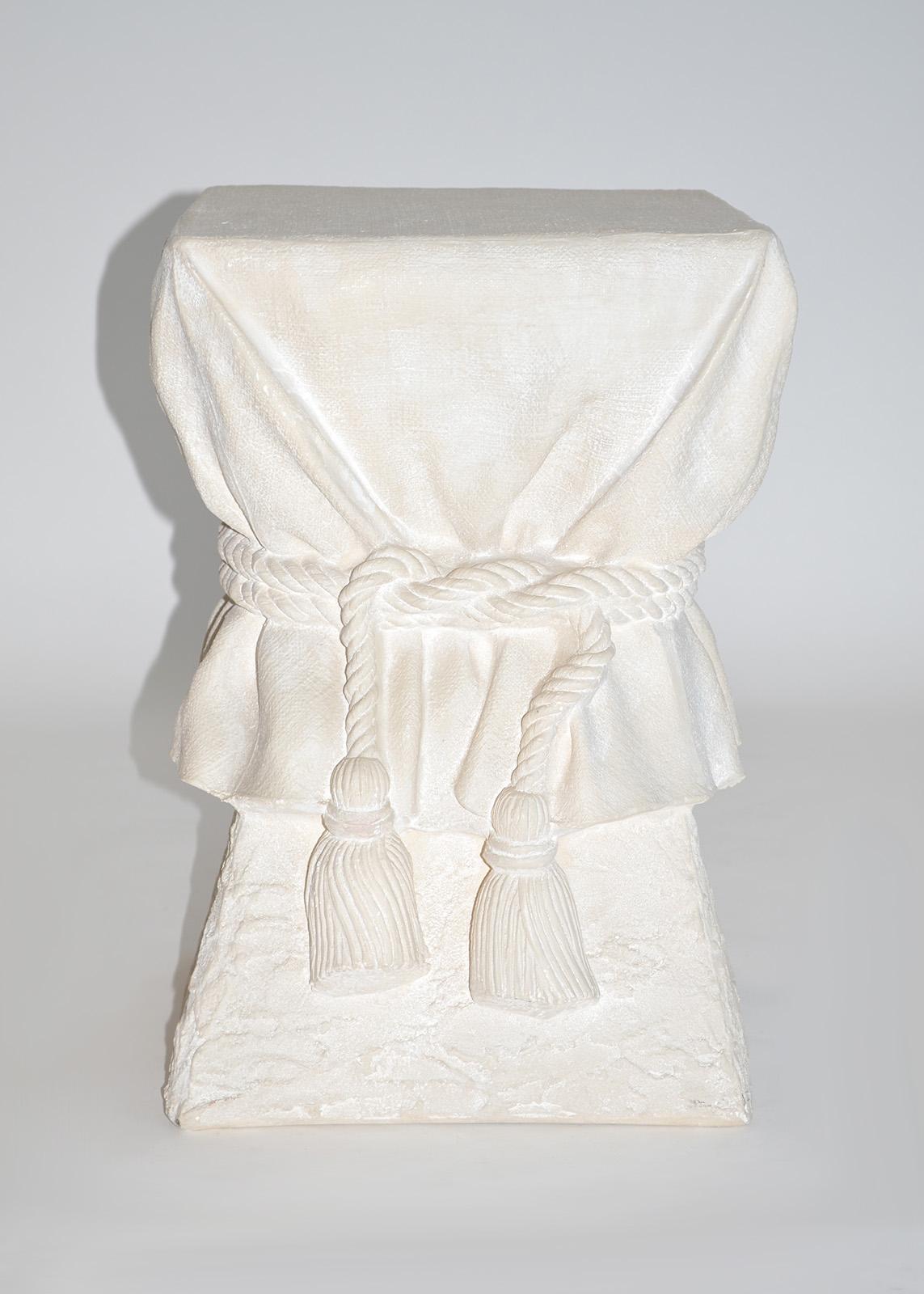 Mid-Century Modern John Dickinson Style Plaster Faux Bois Draped Rope and Tassel Side Table
