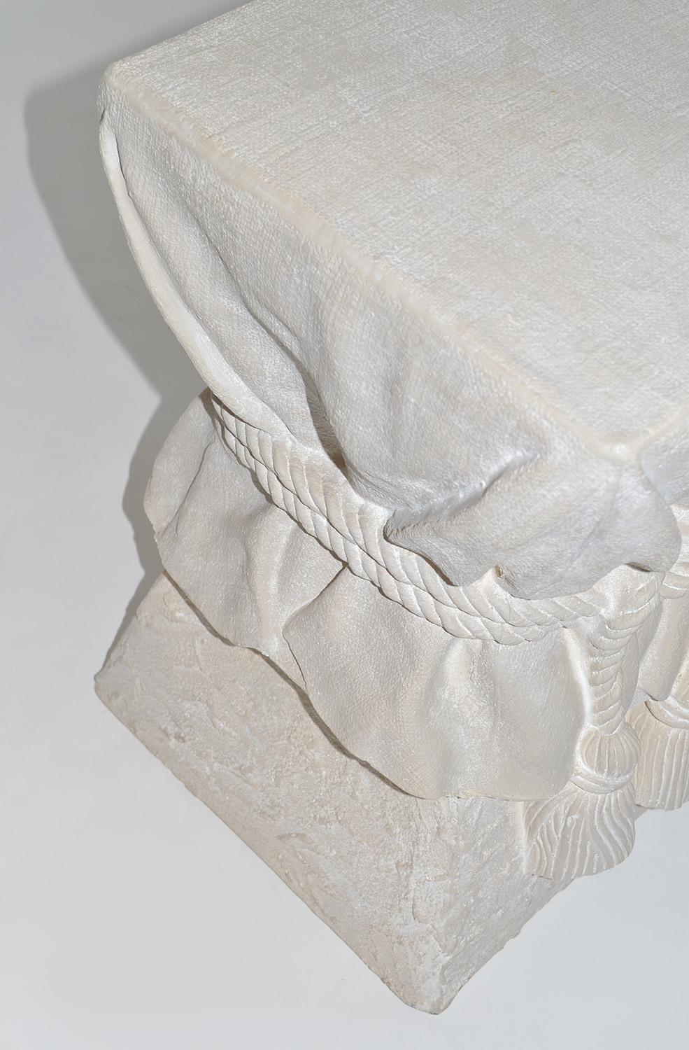 John Dickinson Style Plaster Faux Bois Draped Rope and Tassel Side Table In Good Condition In Fort Lauderdale, FL