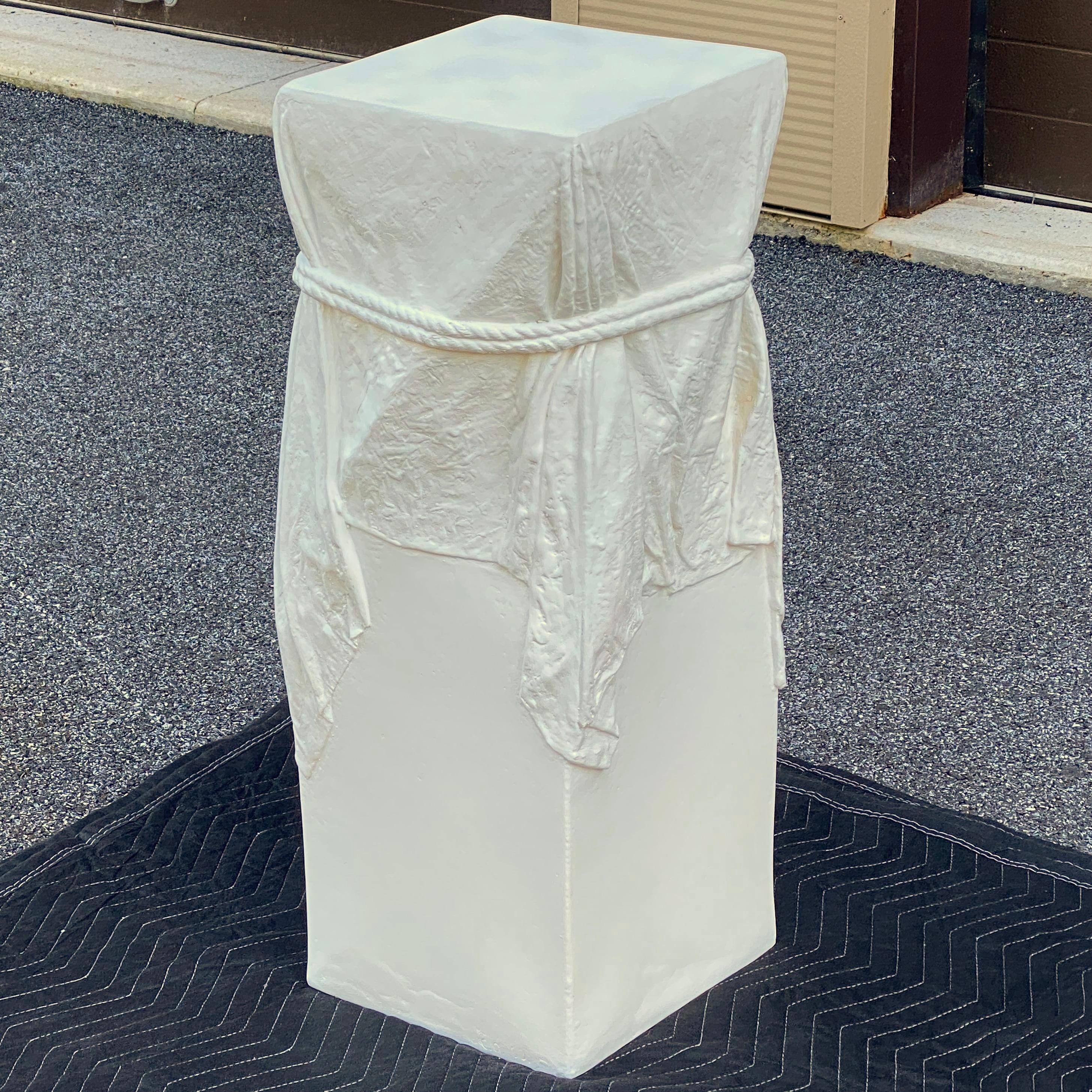 John Dickinson Style Plaster Tromp L' Oeil Draped Pedestal Cinched Rope & Tassel 1