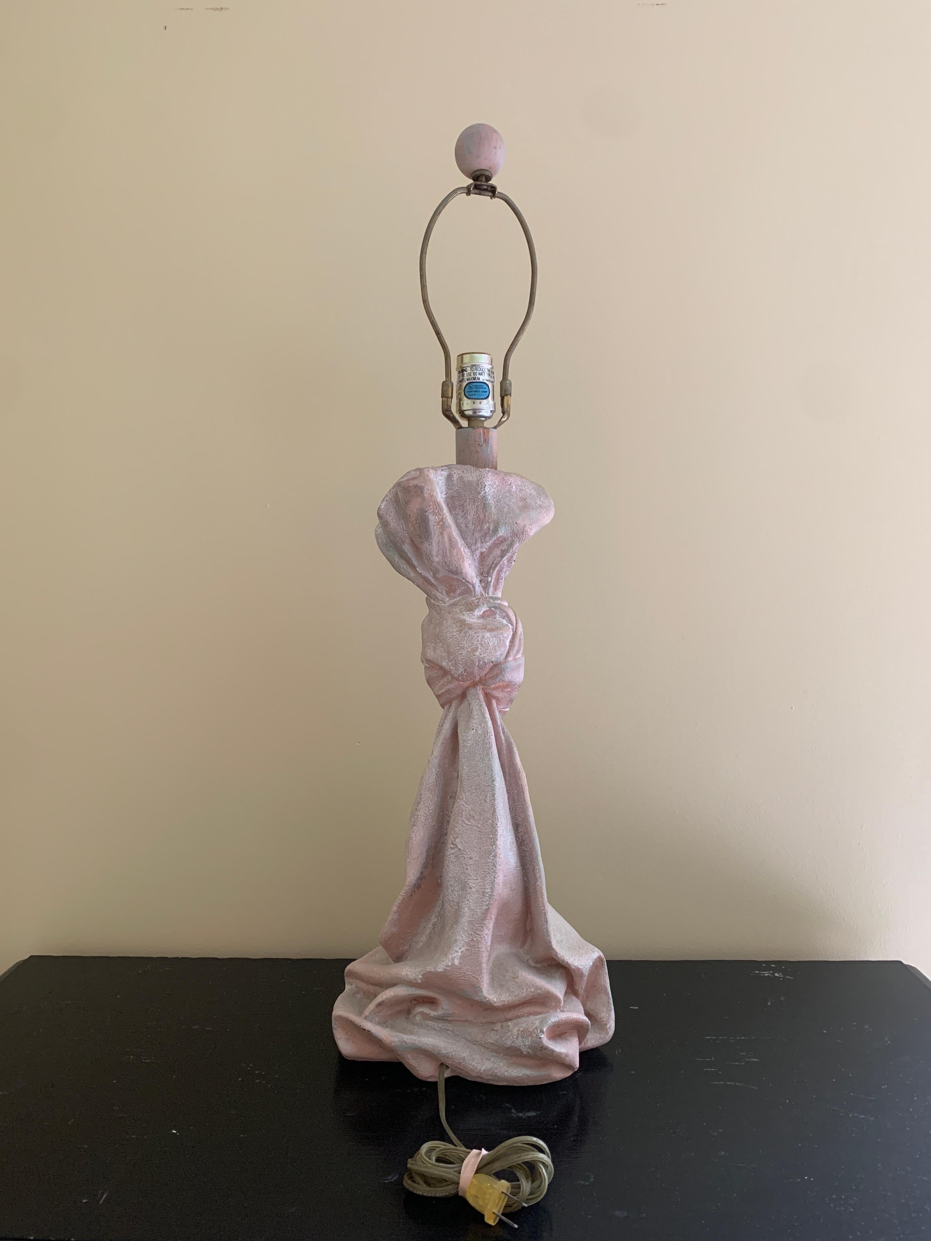 John Dickinson Style Trompe l'Oeil Knotted Draped Plaster Table Lamp For Sale 4