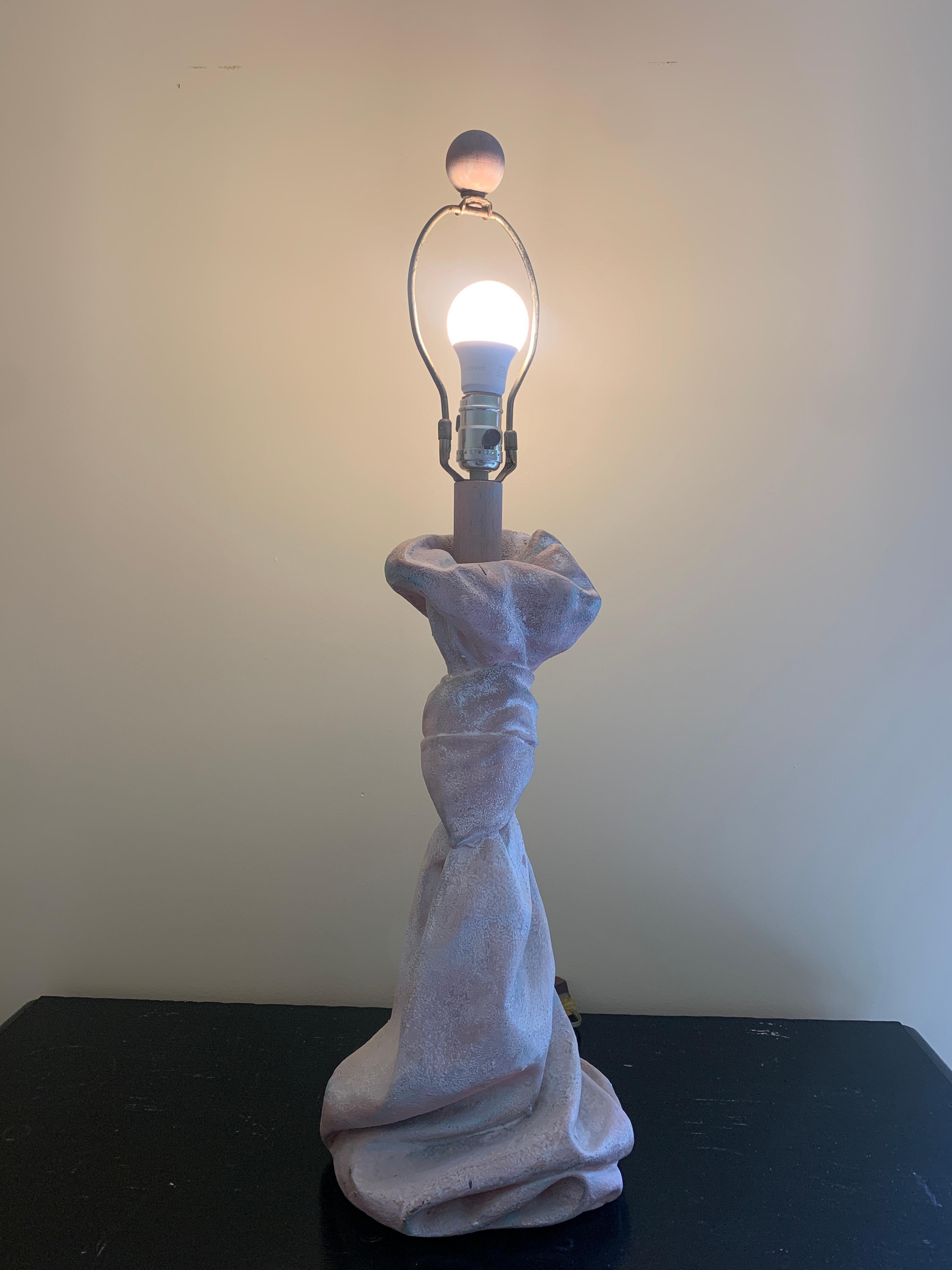 John Dickinson Style Trompe l'Oeil Knotted Draped Plaster Table Lamp For Sale 6