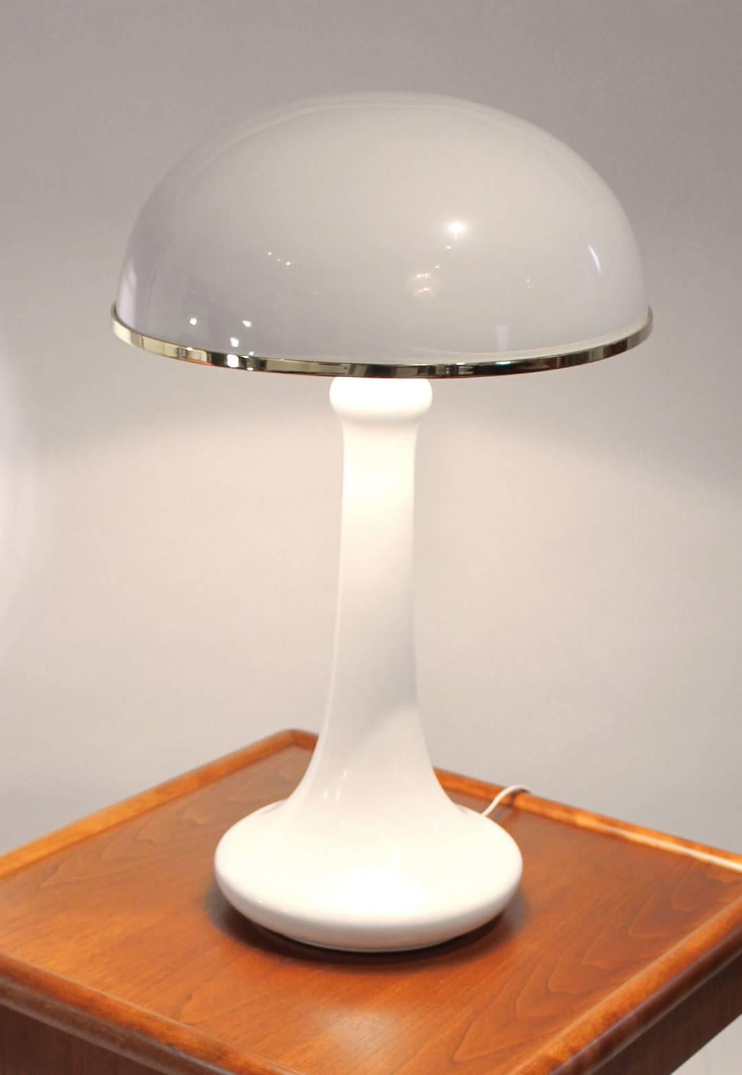 Contemporary John Dickinson White Lacquered Table Lamp with Dome Shade