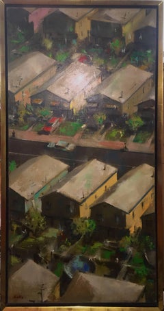 Large Modernist Oill Painting Urban Pattern