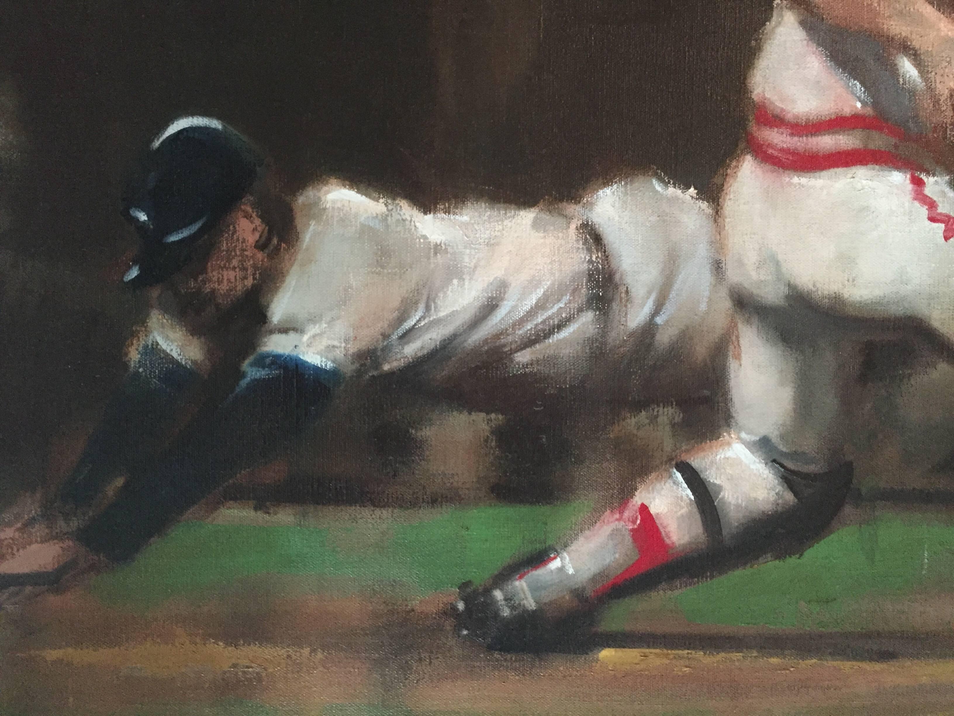 Play at The Plate, Sporting Scene - Black Figurative Painting by John Dobbs