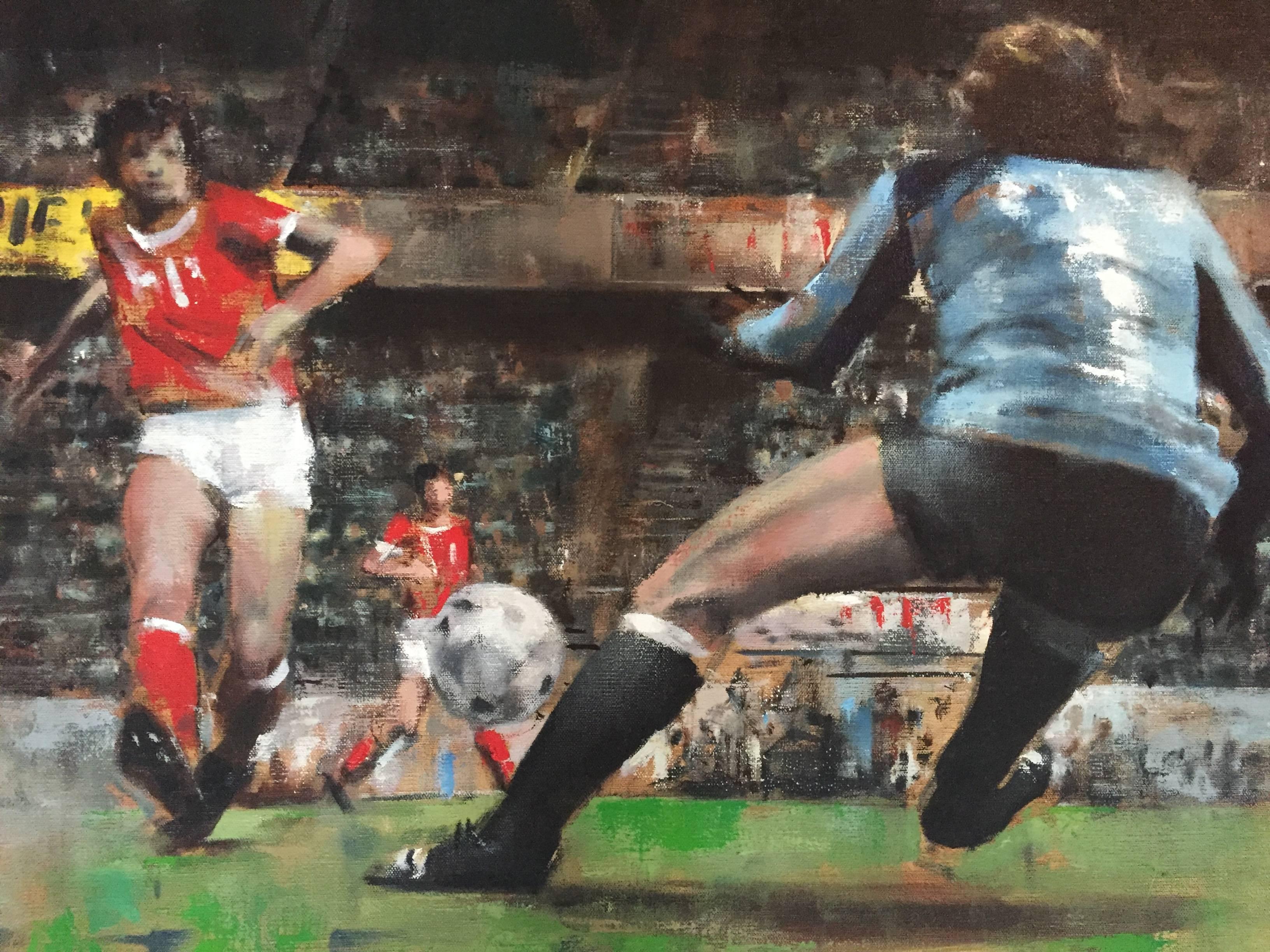 Torschuss, Sporting Scene (Schwarz), Figurative Painting, von John Dobbs