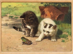"Two Kittens and a Frog" John Dolph (New York/Ohio 1835-1903)