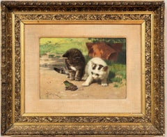 Antique "Two Kittens and a Frog" John Dolph (New York/Ohio 1835-1903)
