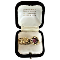 Vintage John Donald 18-Karat Yellow Gold & Diamond Brutalist Styled Wedding Ring Set