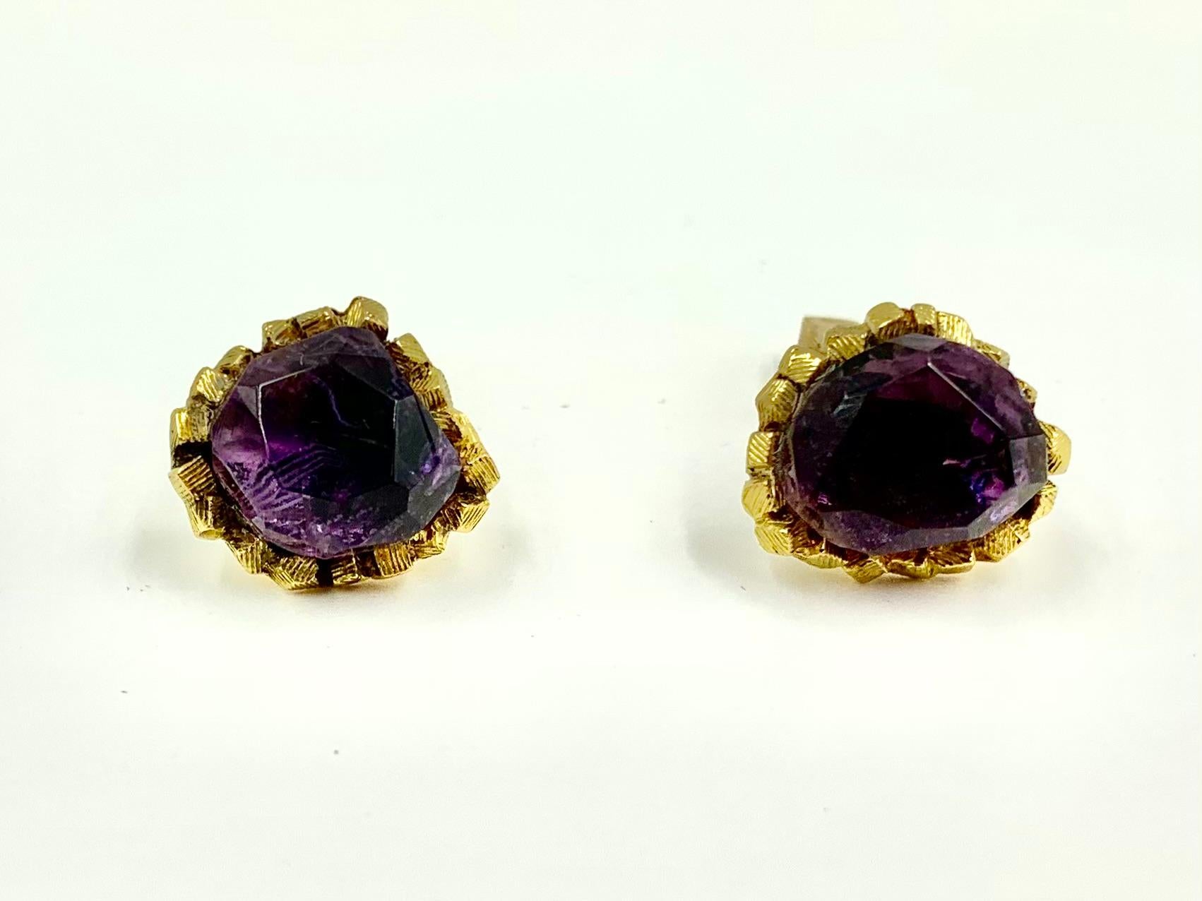 John Donald 18K Gold Organic Modernist Faceted Amethyst Cufflinks 1960's vintage In Good Condition For Sale In New York, NY