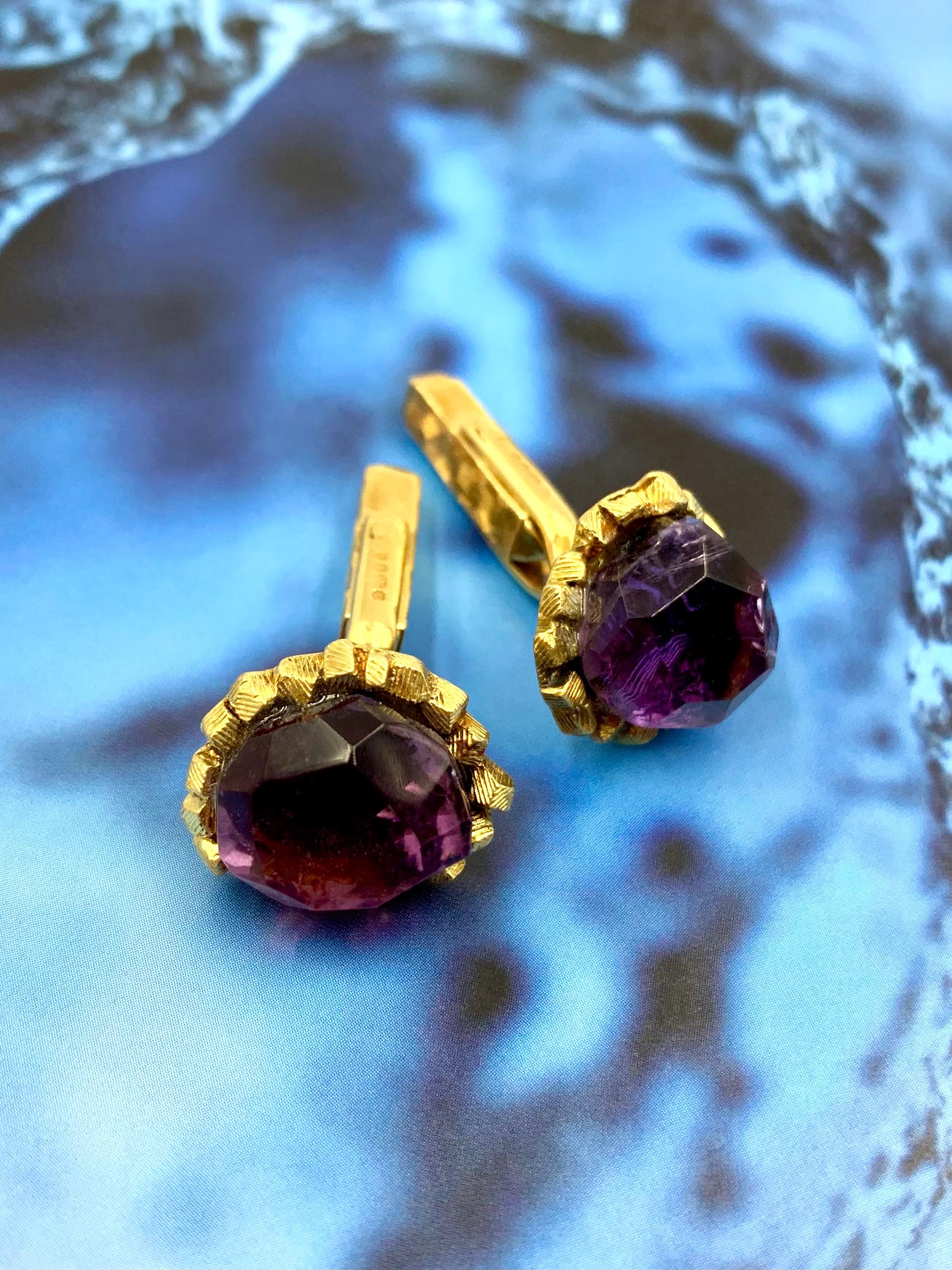 John Donald 18K Gold Organic Modernist Faceted Amethyst Cufflinks 1960's vintage For Sale 4