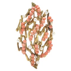 John Donald 18KT Gold, Coral & Pearl Brooch, London 1970s