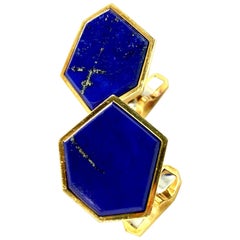 John Donald Modernist Asymmetrical 18K Gold and Lapis Cufflinks, England, 1988