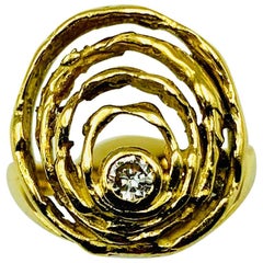 John Donald Modernist 18K Gold and Diamond Oyster Ring, England, 1990