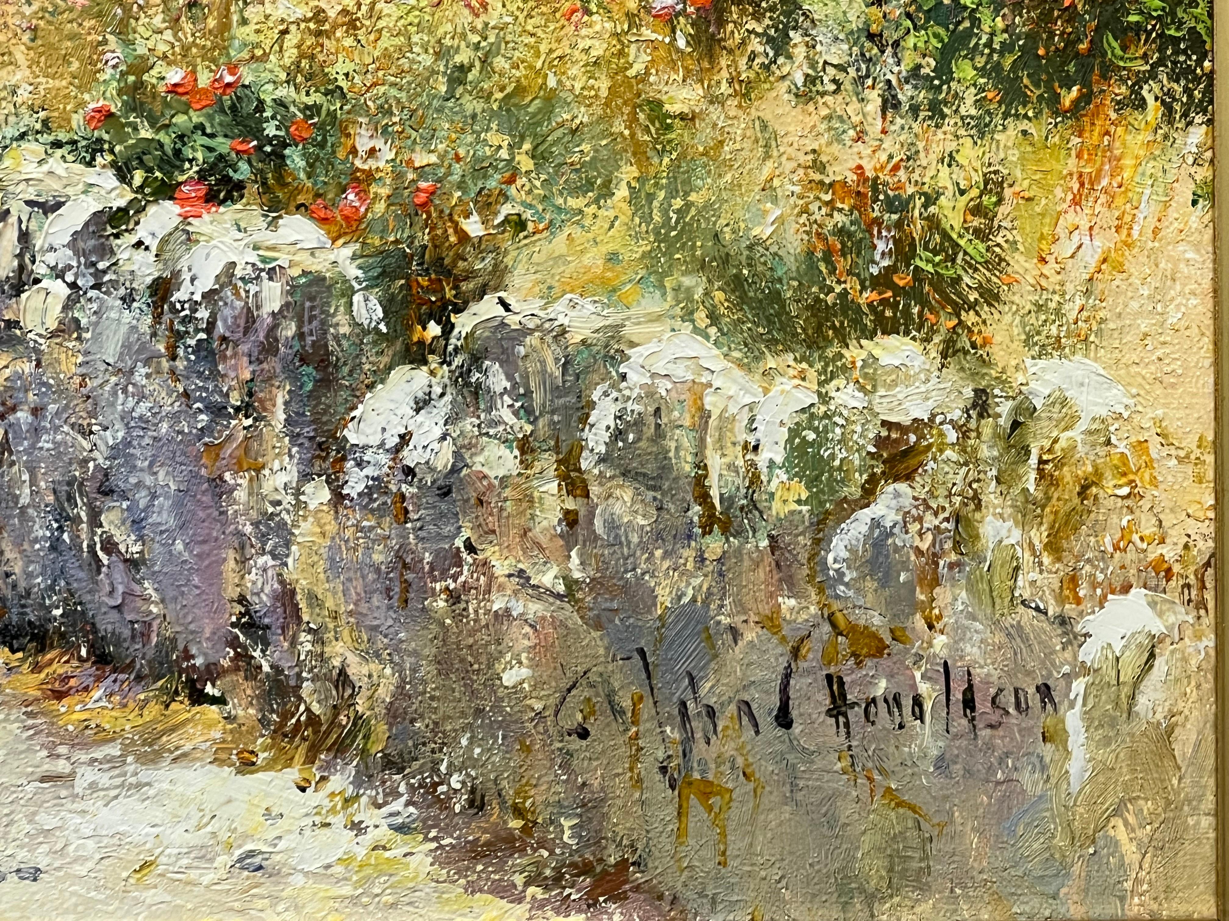 Peinture impressionniste de paysage de cottage toscan avec fleurs et arbres en Italie 7