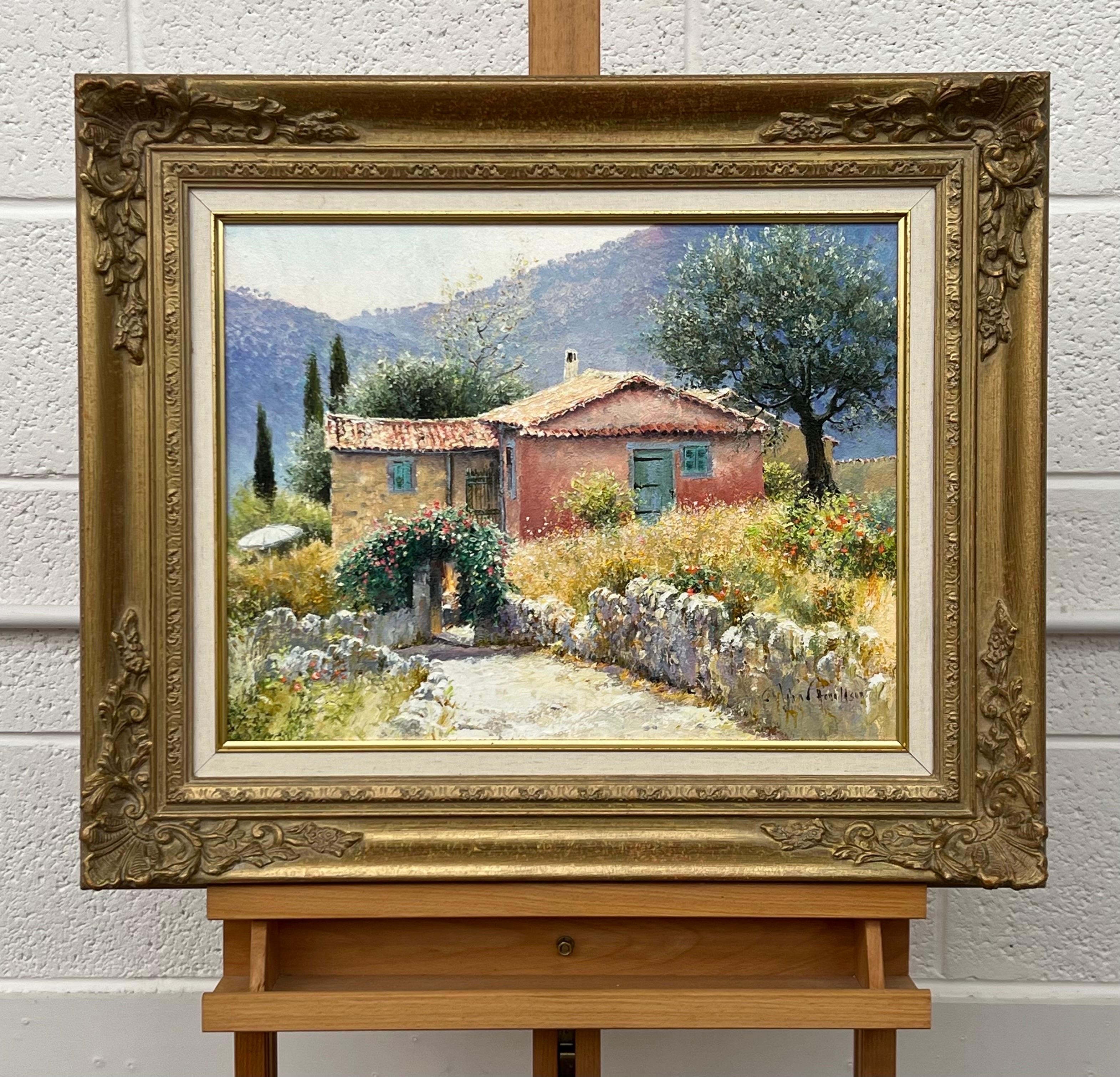 Peinture impressionniste de paysage de cottage toscan avec fleurs et arbres en Italie 10