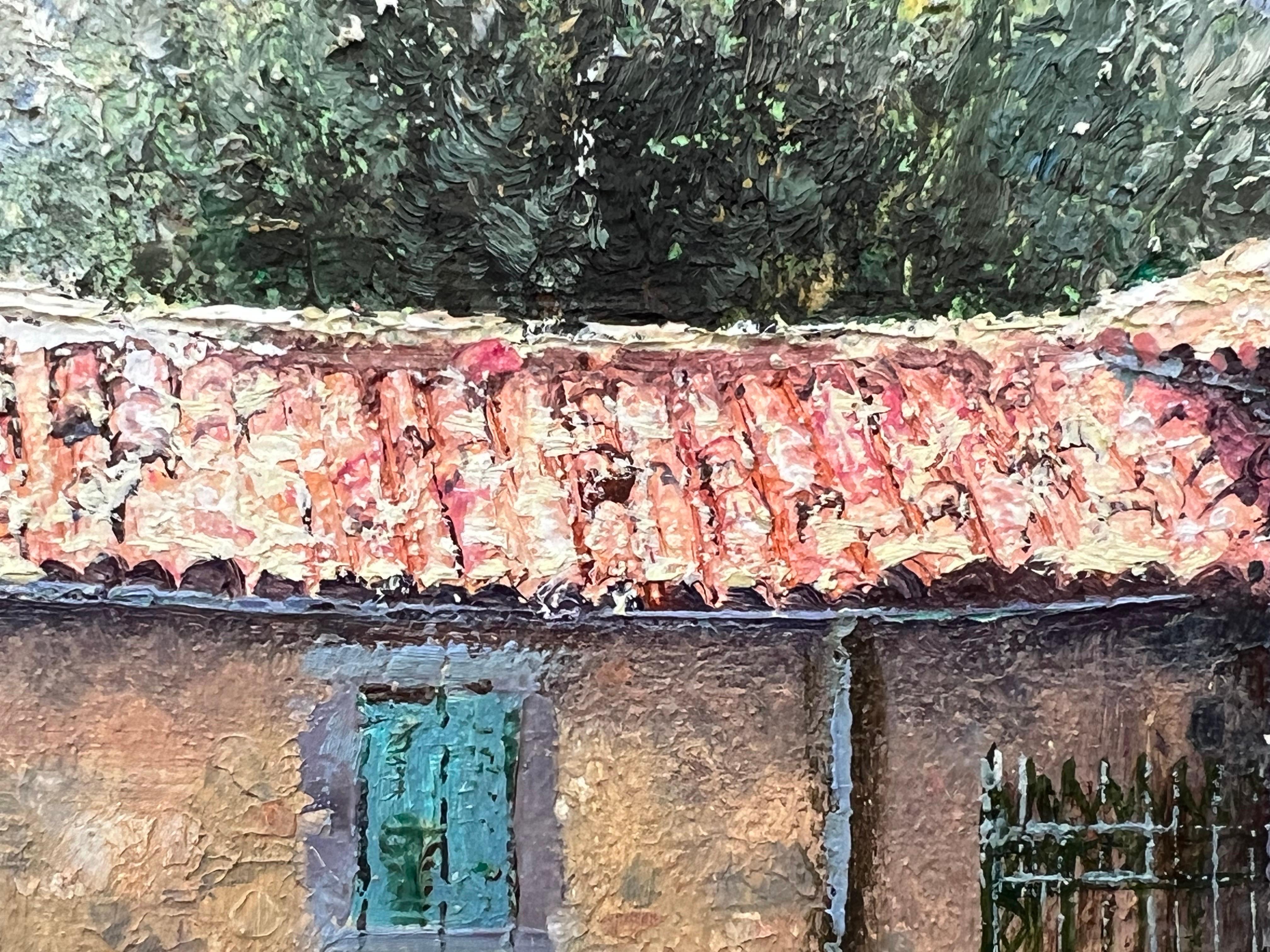 Peinture impressionniste de paysage de cottage toscan avec fleurs et arbres en Italie 14