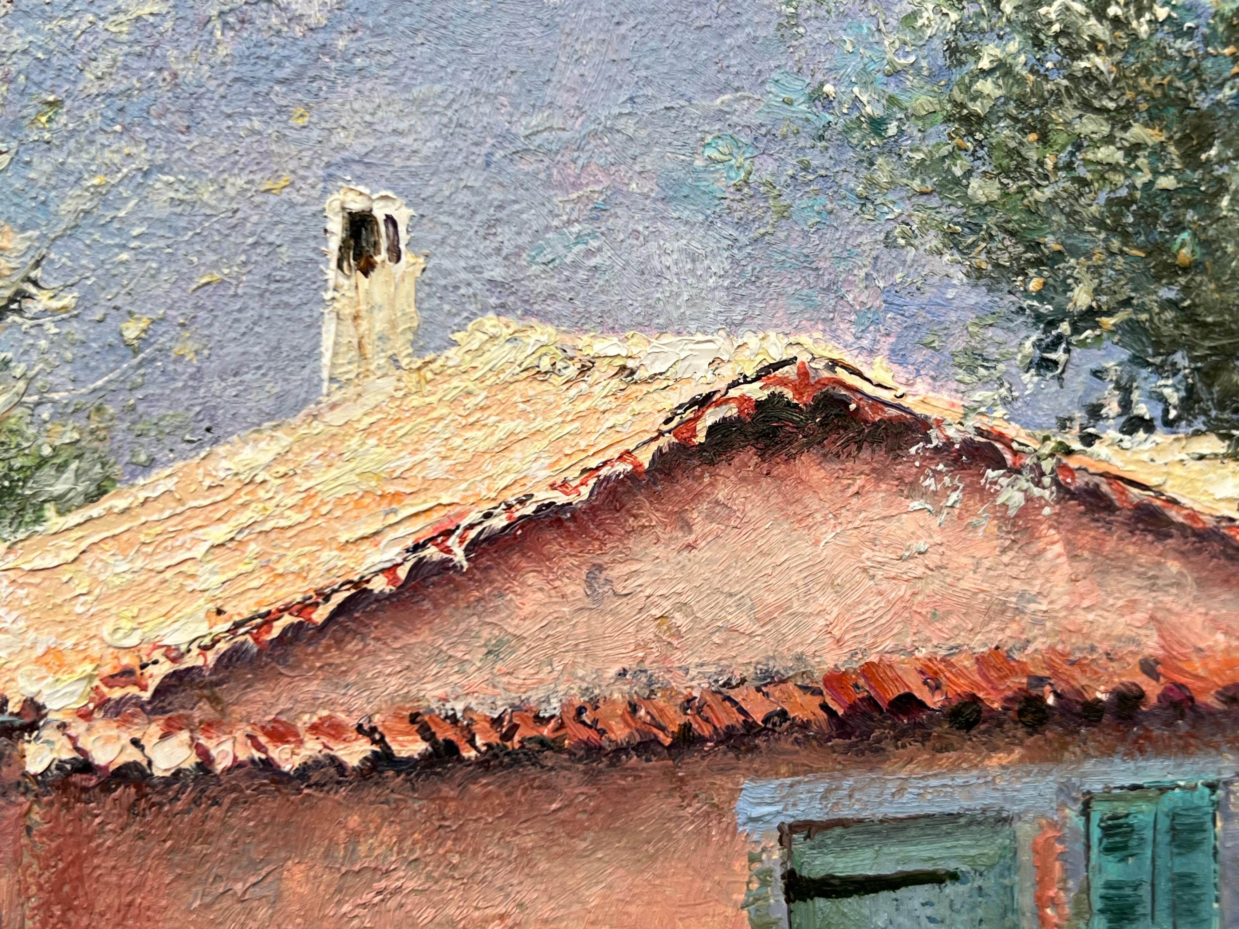 Peinture impressionniste de paysage de cottage toscan avec fleurs et arbres en Italie 15