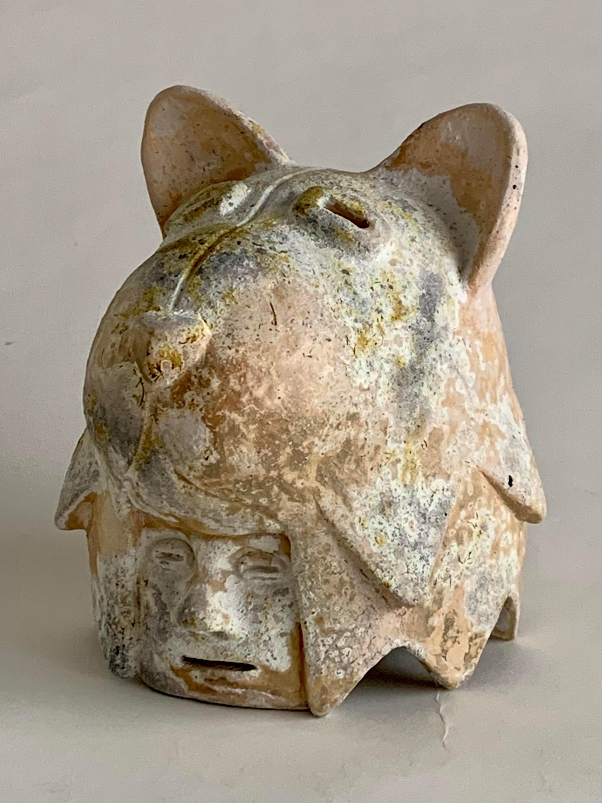 John Donovan Figurative Sculpture - Tiny Cat Warrior Head