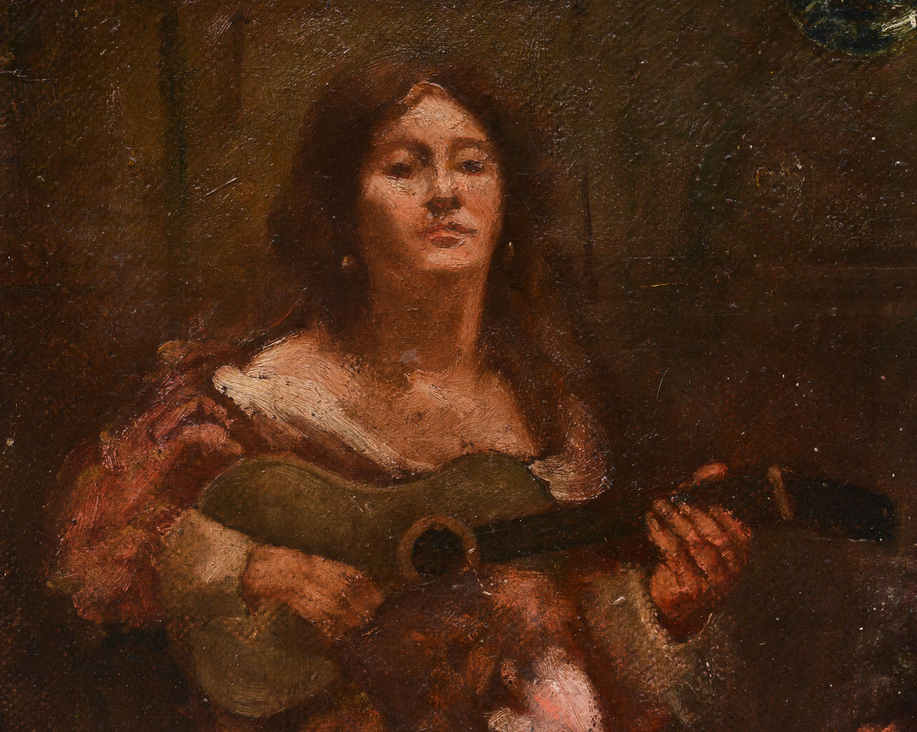 Peinture à l'huile sur toile « Among Friends », scène de genre, 1911, signée - Réalisme américain Painting par Unknown