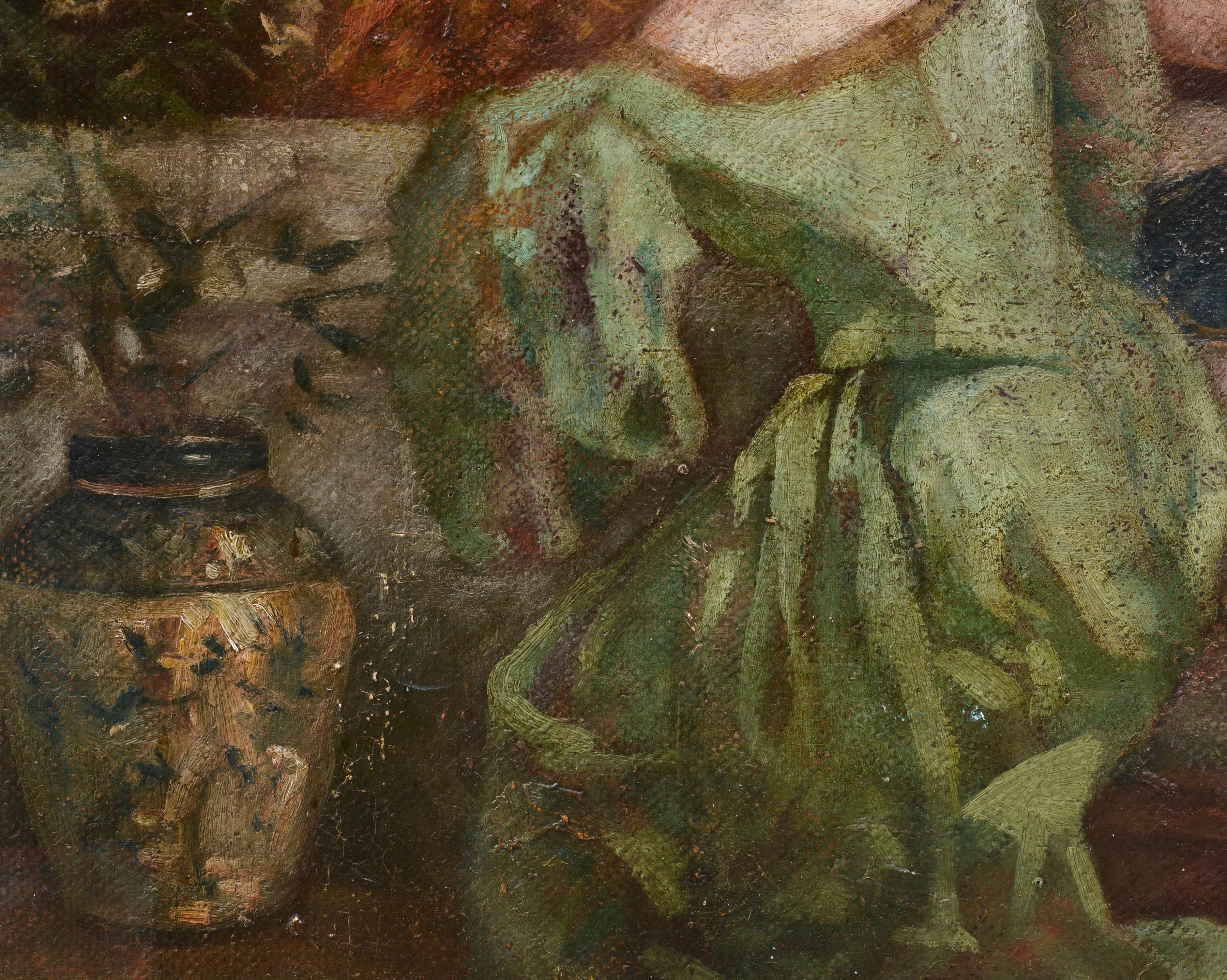 Peinture à l'huile sur toile « Among Friends », scène de genre, 1911, signée en vente 1