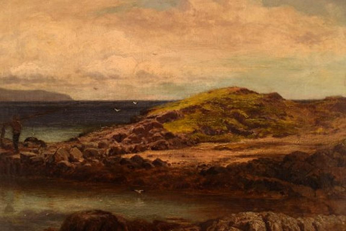English John Douglas Scott, Listed British Painter, Oil on Canvas, The Ferry Rower, 1877
