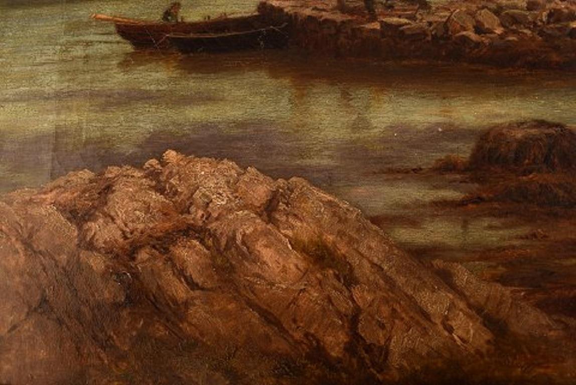 John Douglas Scott, Listed British Painter, Oil on Canvas, The Ferry Rower, 1877 2