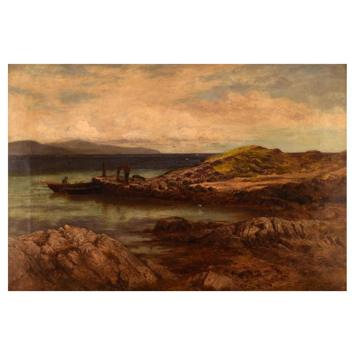 John Douglas Scott, Listed British Painter, Oil on Canvas, The Ferry Rower, 1877