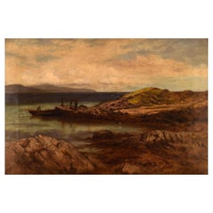 Antique John Douglas Scott, Listed British Painter, Oil on Canvas, The Ferry Rower, 1877
