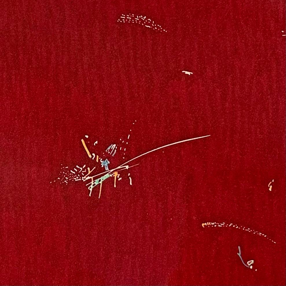Philadelphia Song: abstract minimal red hand-colored etching  with music, dance - Print by John Dowell