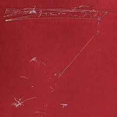 Abstract minimal red hand-colored etching by Black artist, music, dance inspired