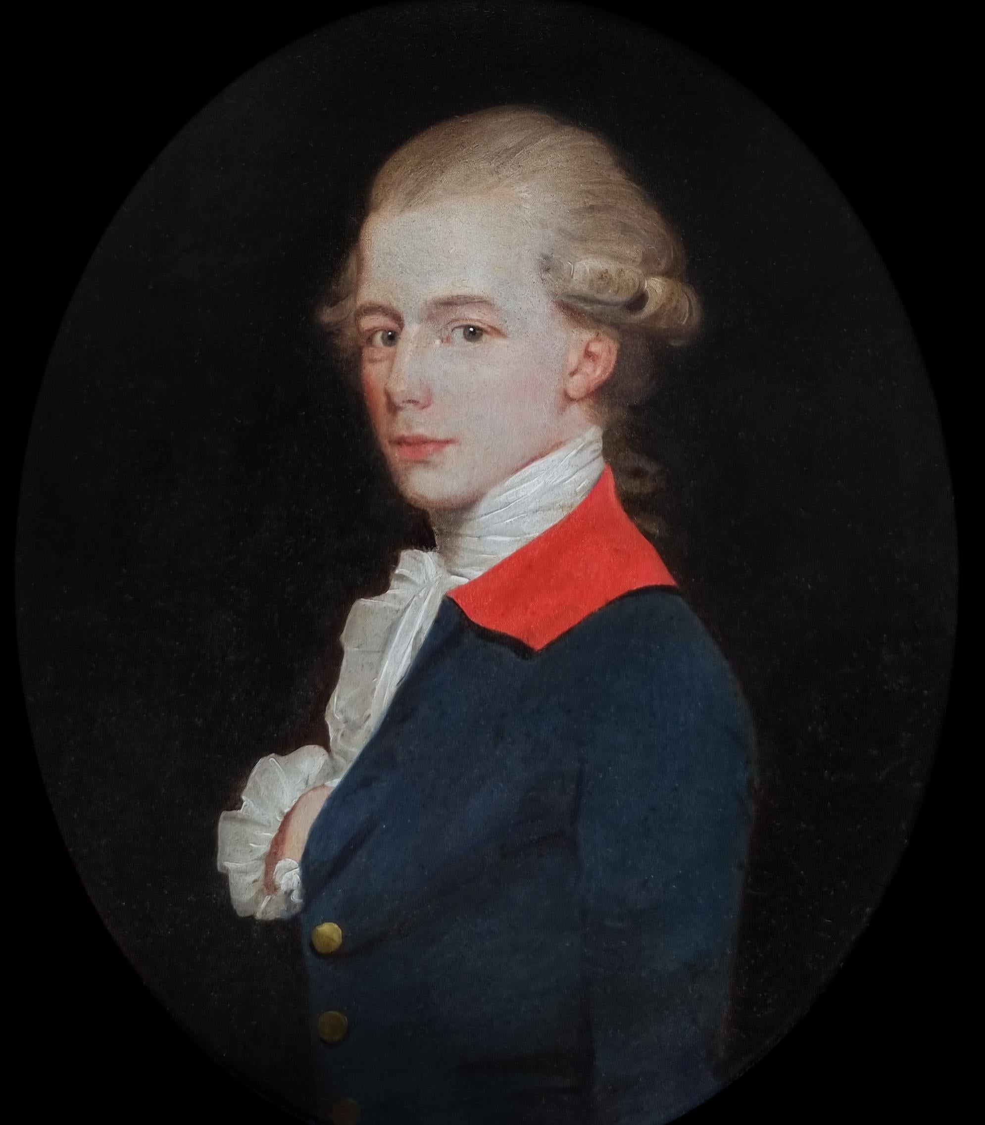 Ritratto di un gentiluomo, William Williams Kennaway in cappotto blu, firmato e datato 1779 - Painting Antichi maestri di John Downman