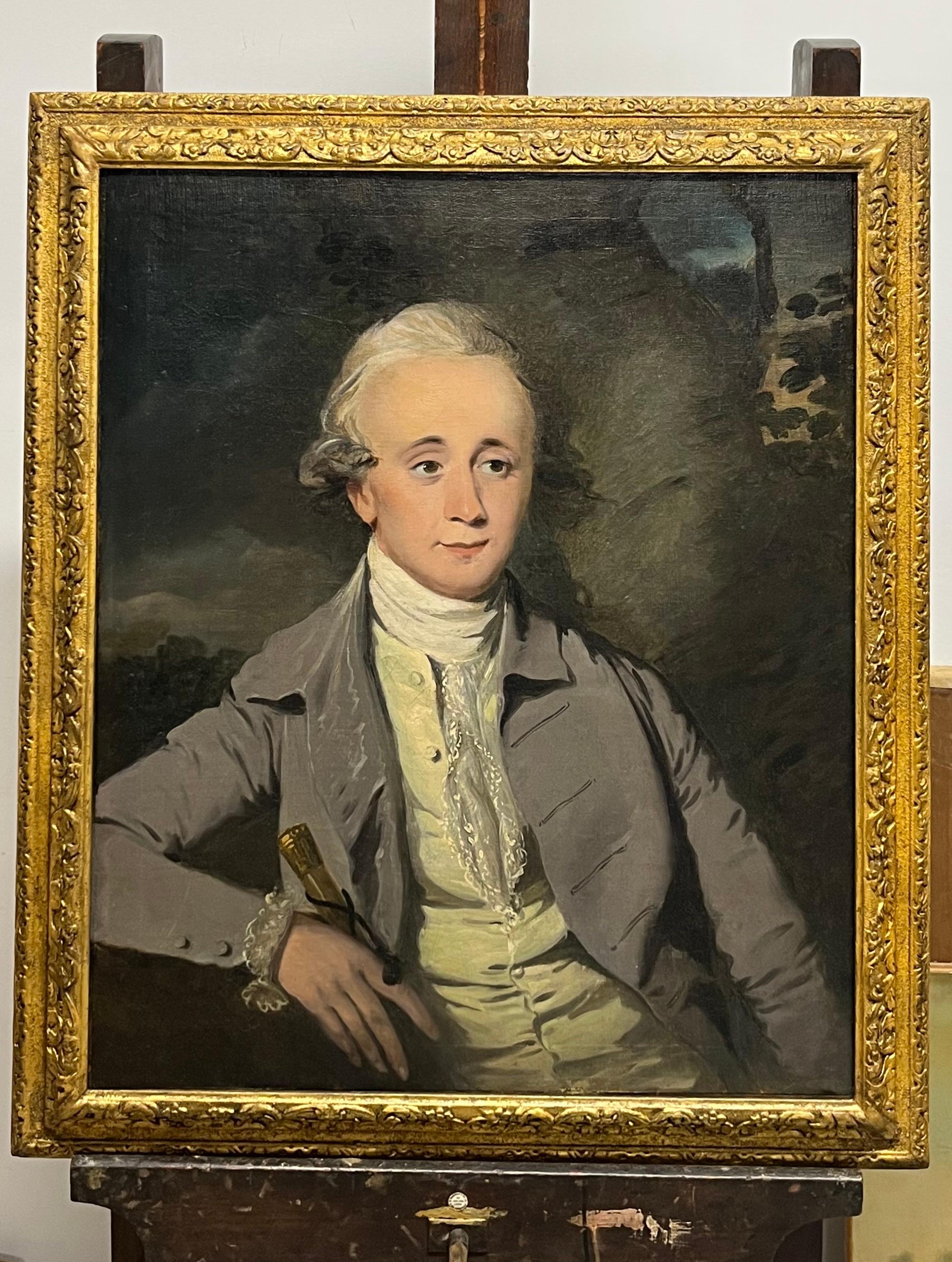 Portrait of a young gentleman, seated beside a tree - Painting by John Downman