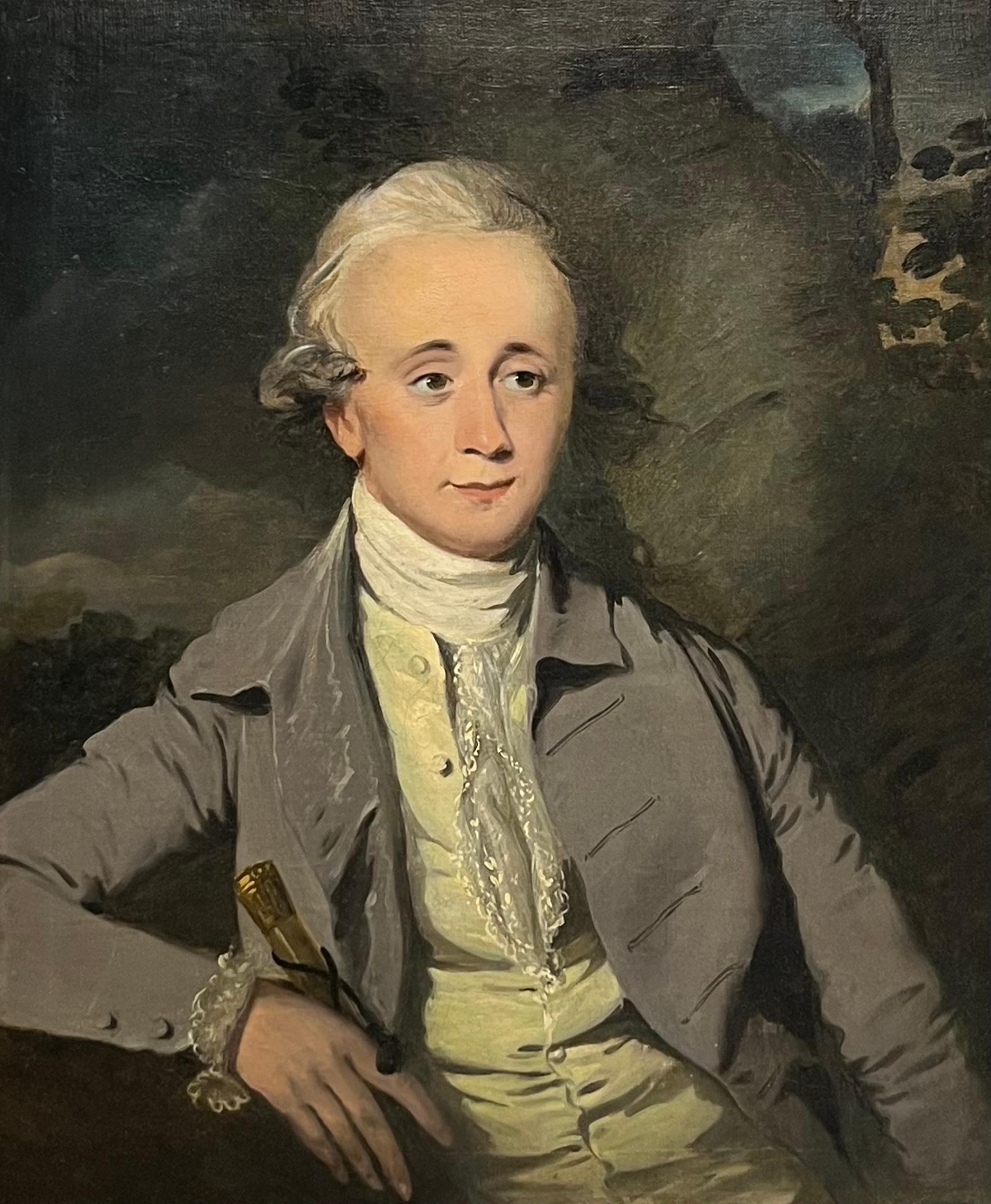 John Downman Portrait Painting - Portrait of a young gentleman, seated beside a tree