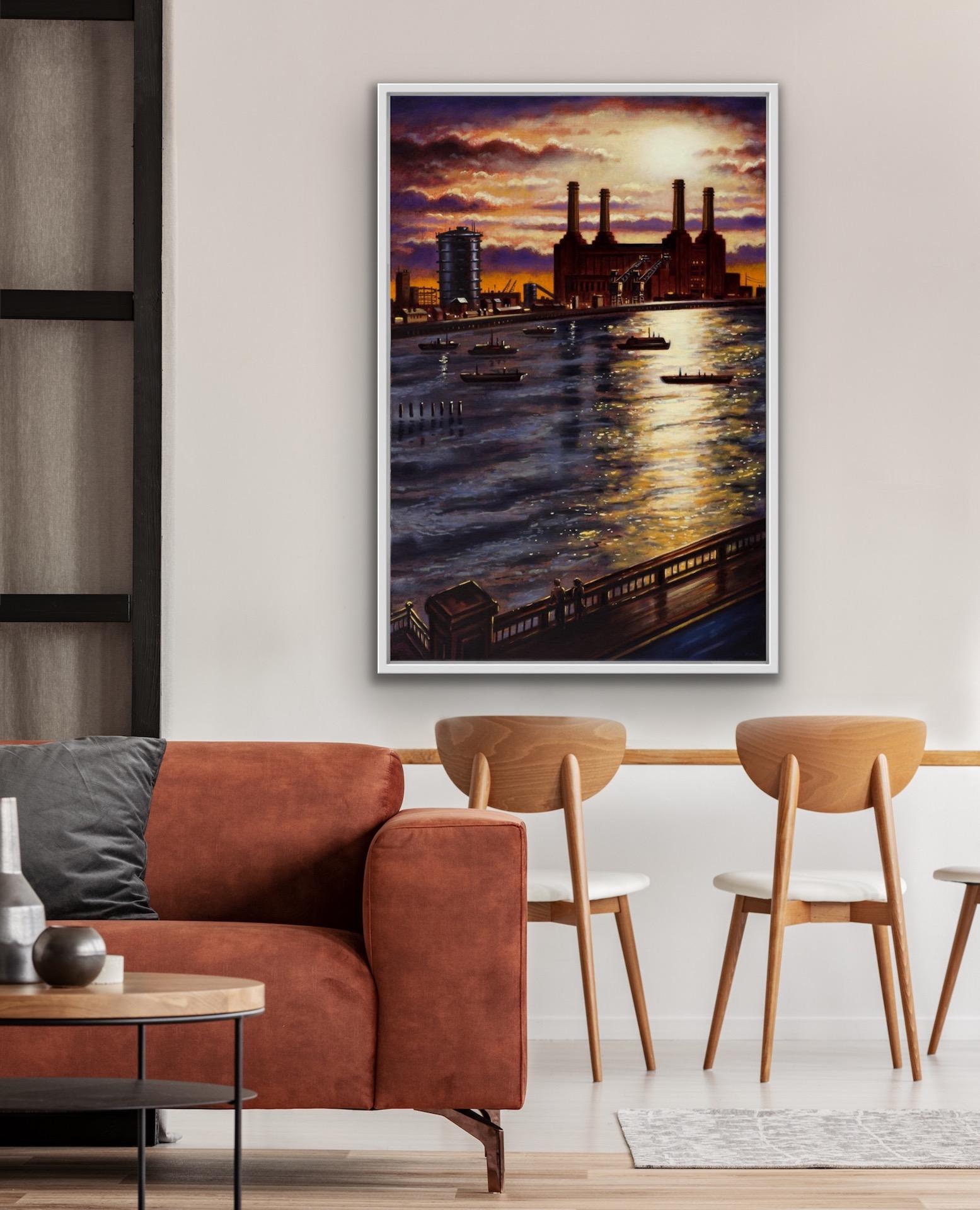 John Duffin, Battersea from Vauxhall Bridge, London Cityscape Painting For Sale 2