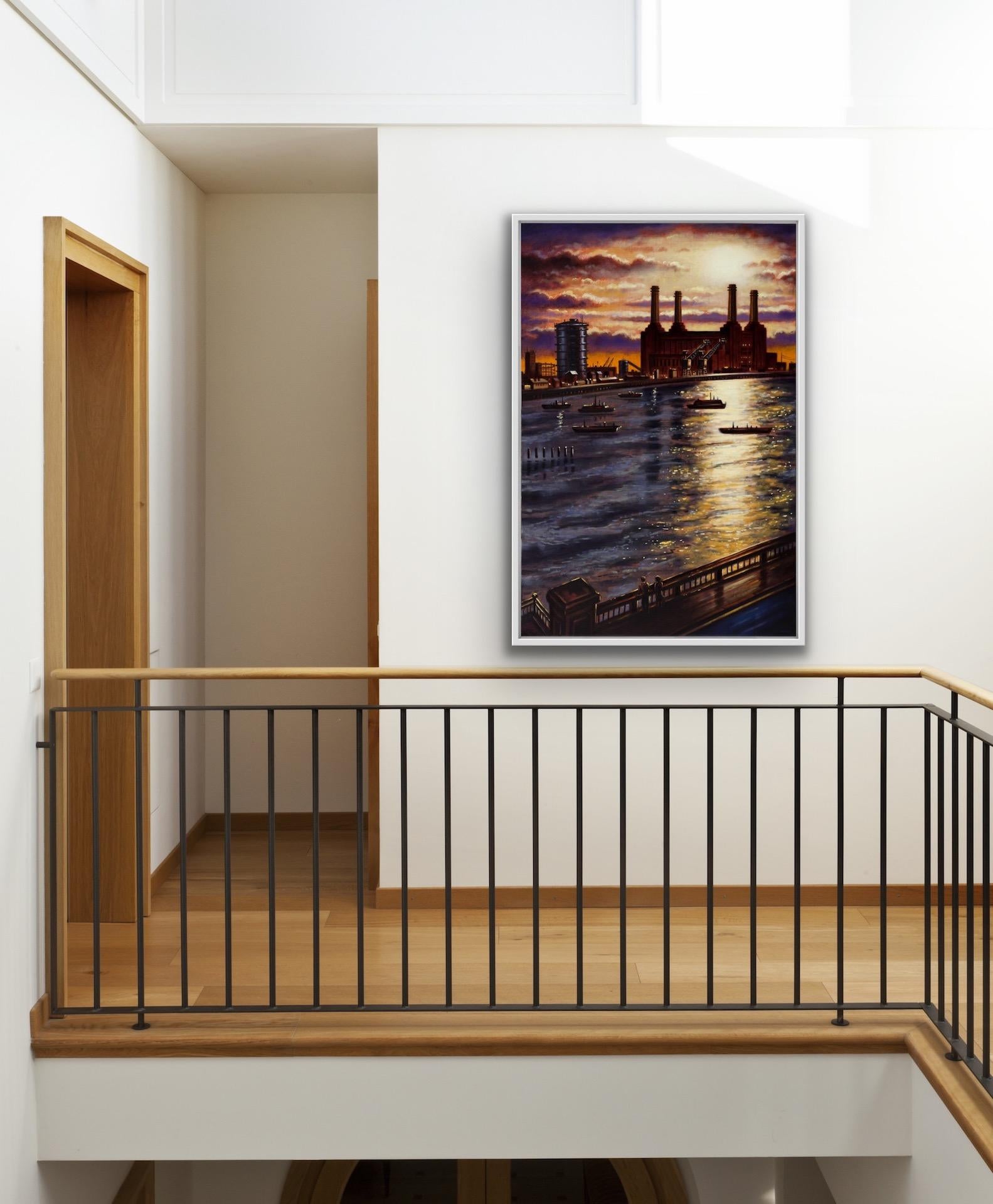 John Duffin, Battersea from Vauxhall Bridge, London Cityscape Painting For Sale 4