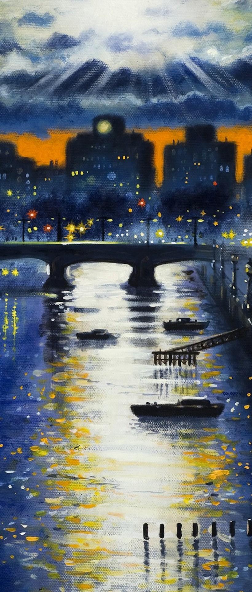 Thames Dusk (Waterloo Bridge from Blackfriars Bridge) [2013]
Original
Landscape
Oil Paint on Canvas
Canvas Size: H:51 cm x W:41 cm x D:4cm
Sold Unframed
Please note that insitu images are purely an indication of how a piece may look

Thames Dusk